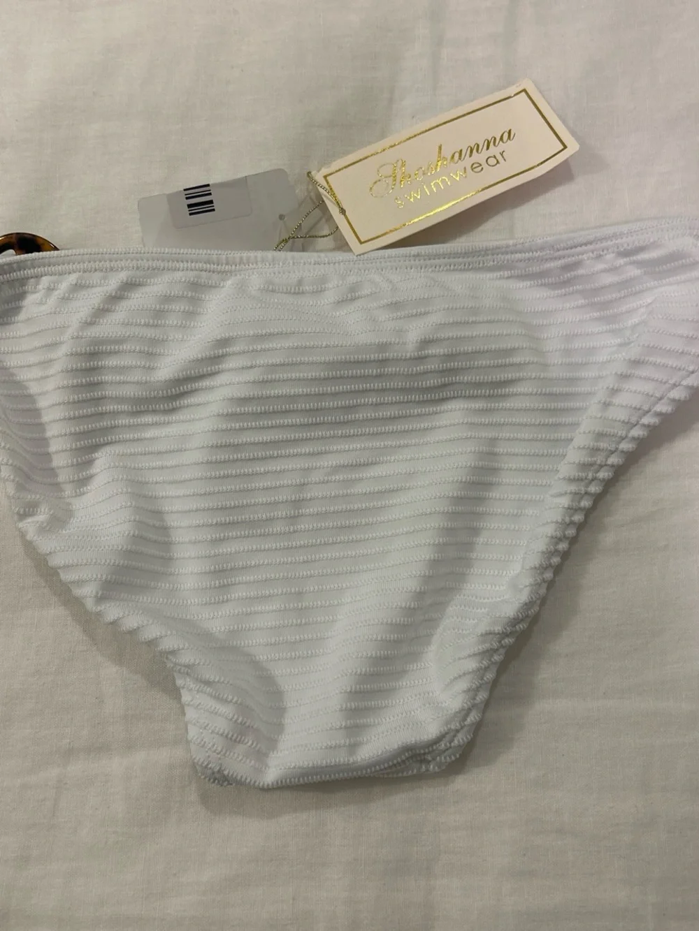 Shoshanna White Ribbed Bikini Bottom with Tortoiseshell Hip Rings - Picture 2 of 3